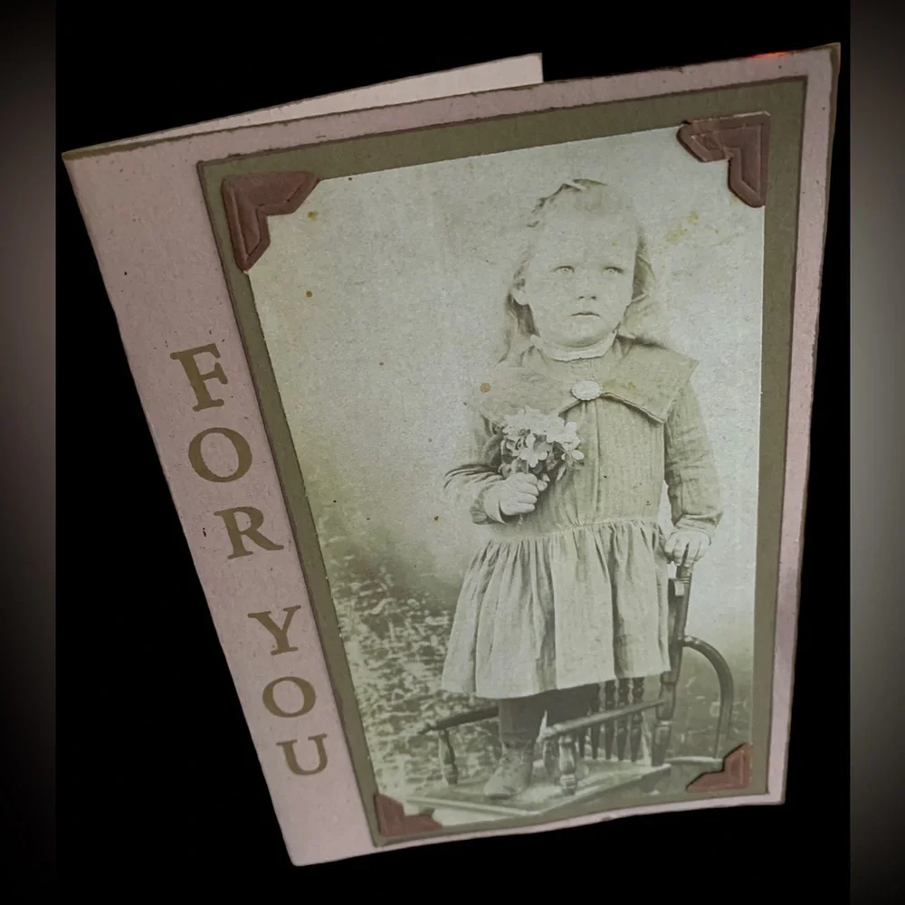 Vintage For You Blank Greeting Card Prairie Girl With Flowers Stationary